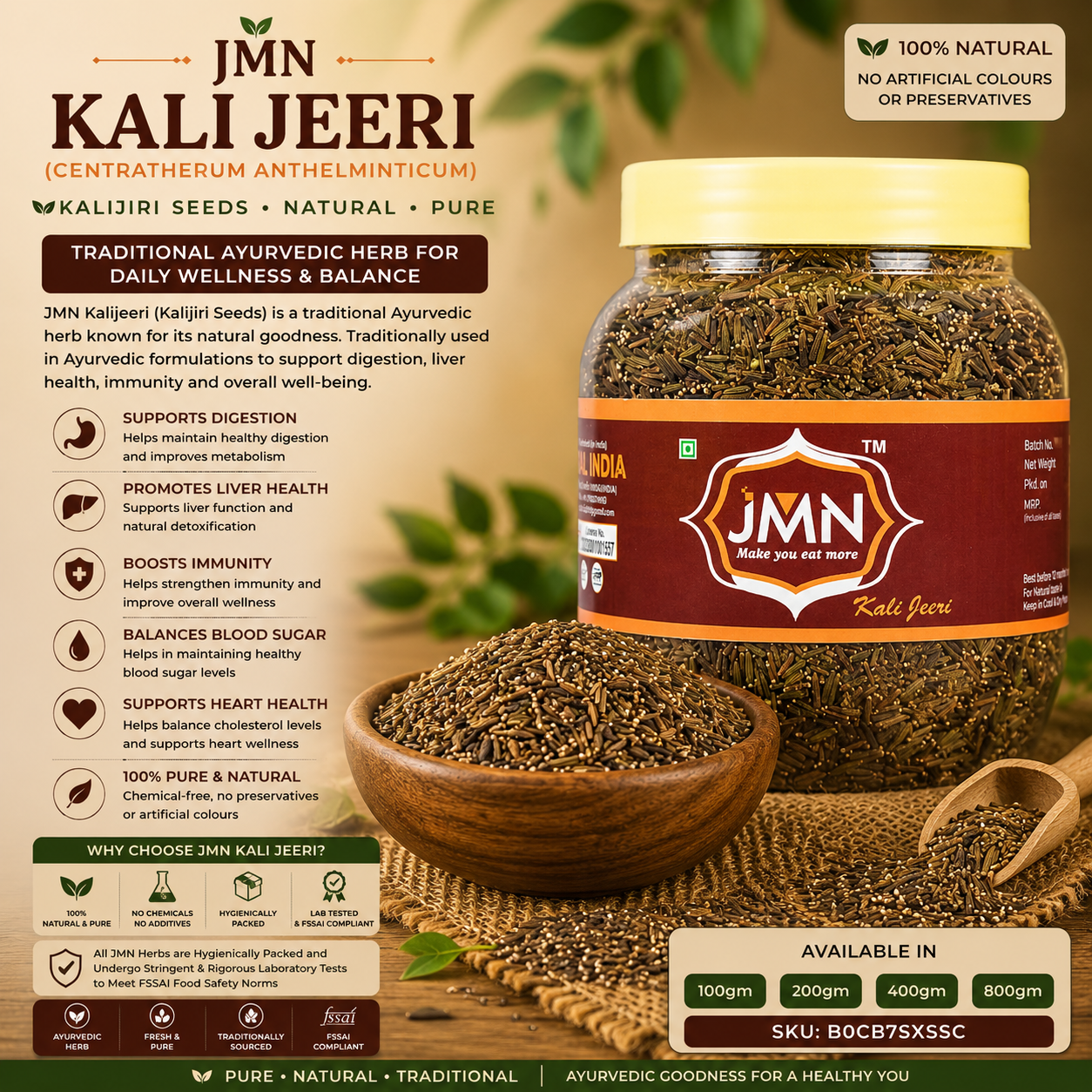 JMN Kalijeeri (Kalijiri Seeds) | Centratherum Anthelminticum | Traditional Ayurvedic Herb | Fresh & Pure