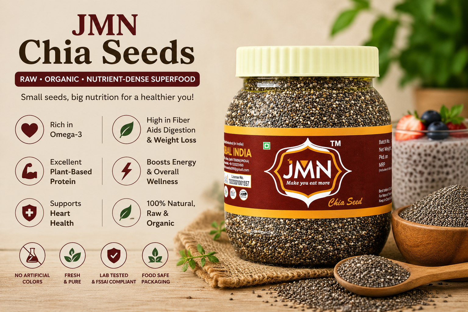 JMN Chia Seeds – Raw Organic Superfood Rich in Fiber, Protein & Omega-3 | 100% Natural | 400g