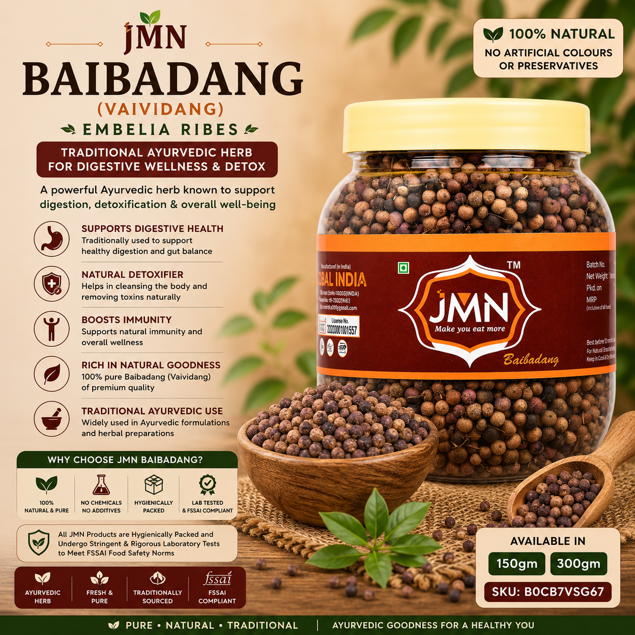 JMN Baibadang (Vaividang) Herbal Seeds | Embelia Ribes | Traditional Ayurvedic Herb | Fresh & Pure