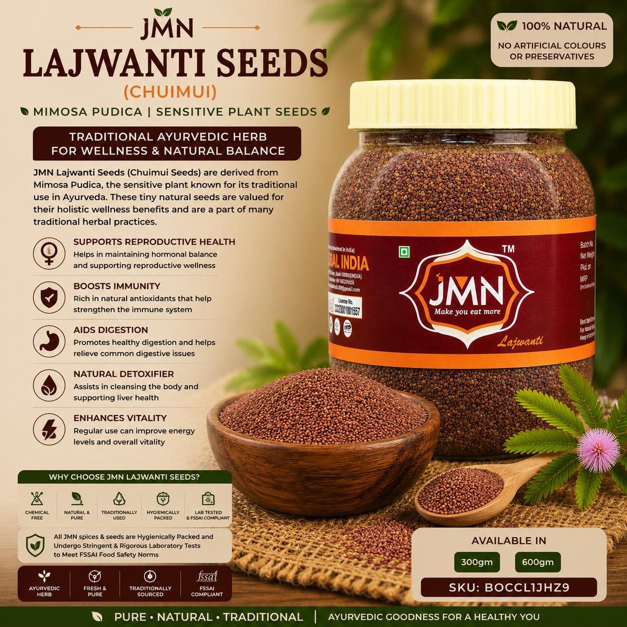 JMN Lajwanti Seeds (Chuimui) | Mimosa Pudica Seeds | Sensitive Plant Seeds | Fresh & Pure